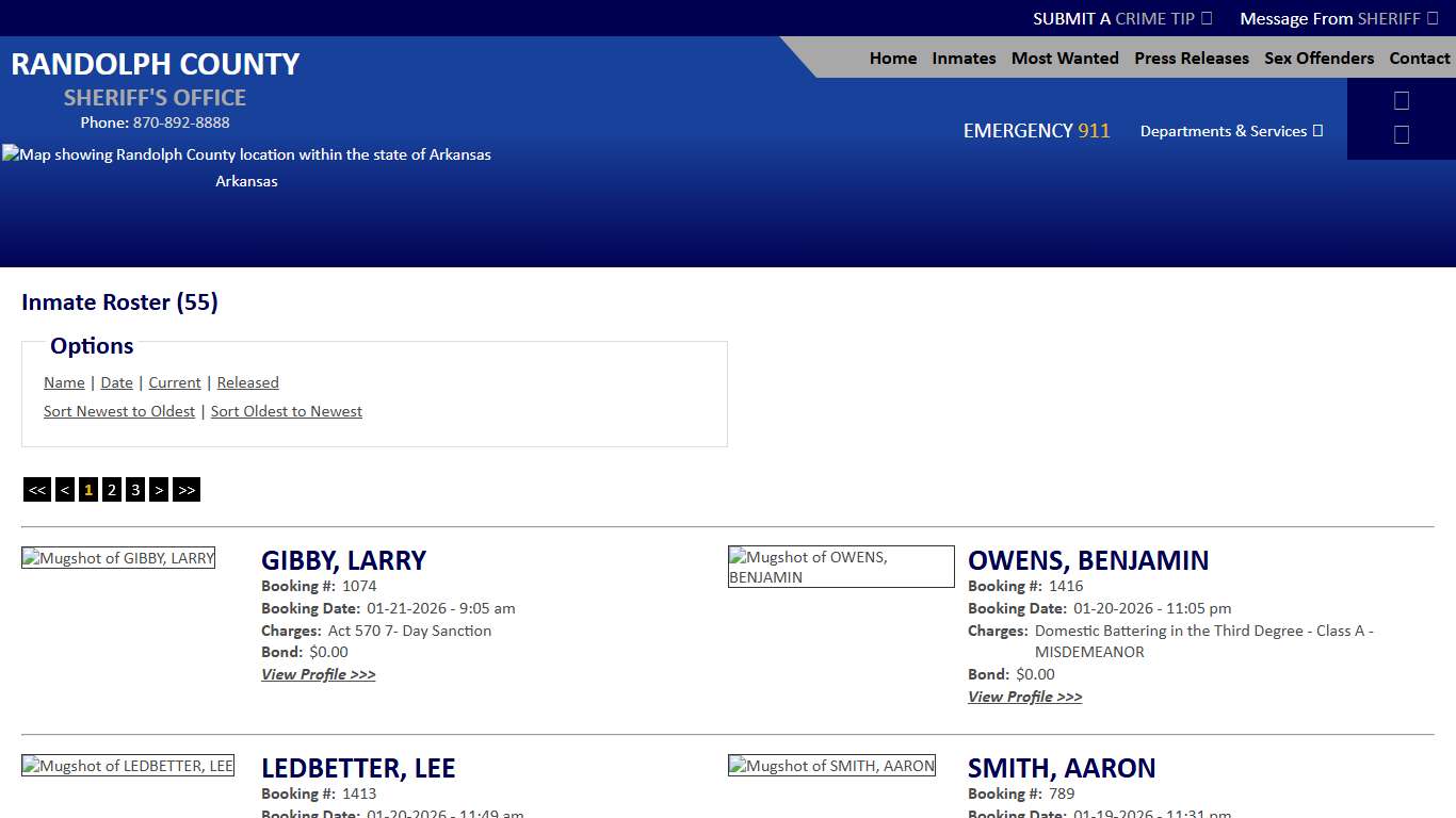 Inmate Roster - Current Inmates Booking Date Descending - Randolph County Sheriff AR