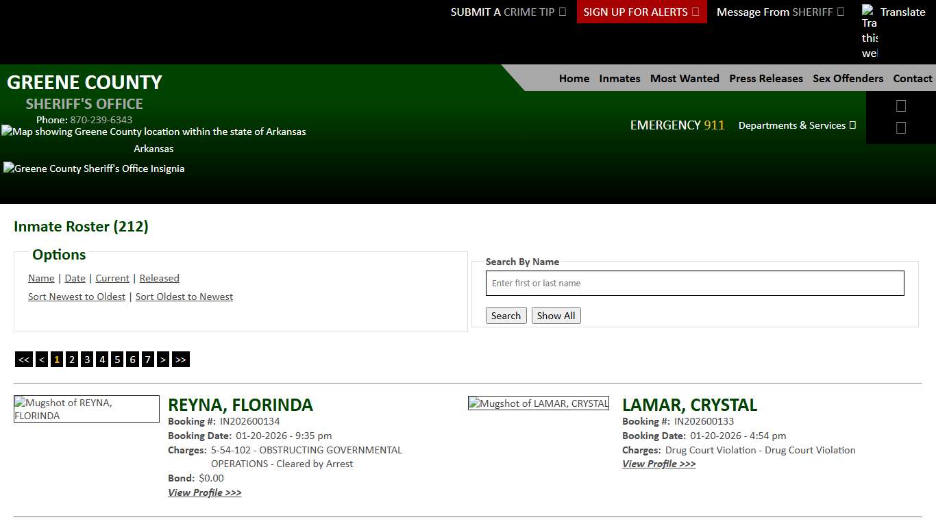 Inmate Roster - Current Inmates Booking Date Descending - Greene County AR Sheriff's Office
